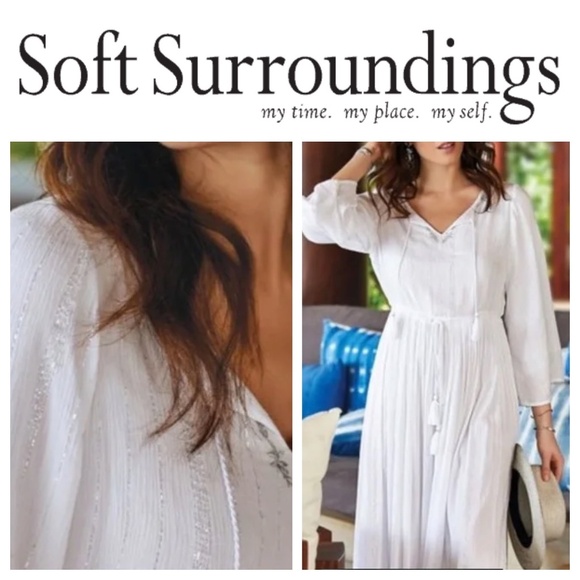 Soft Surroundings Dresses & Skirts - Soft Surroundings Starlight Midi Maxi Dress PS Petite Small White Metallic Boho